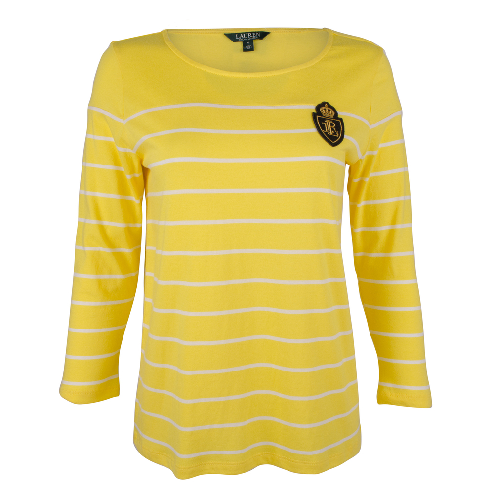 NWT Lauren Ralph Lauren Women's Petite Crest Striped Jersey Top-Y-PXS $59.5